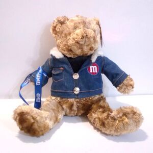 Vintage M & M's Teddy Bear Character Plush Stuffed Animal with Denim Jacket 2002